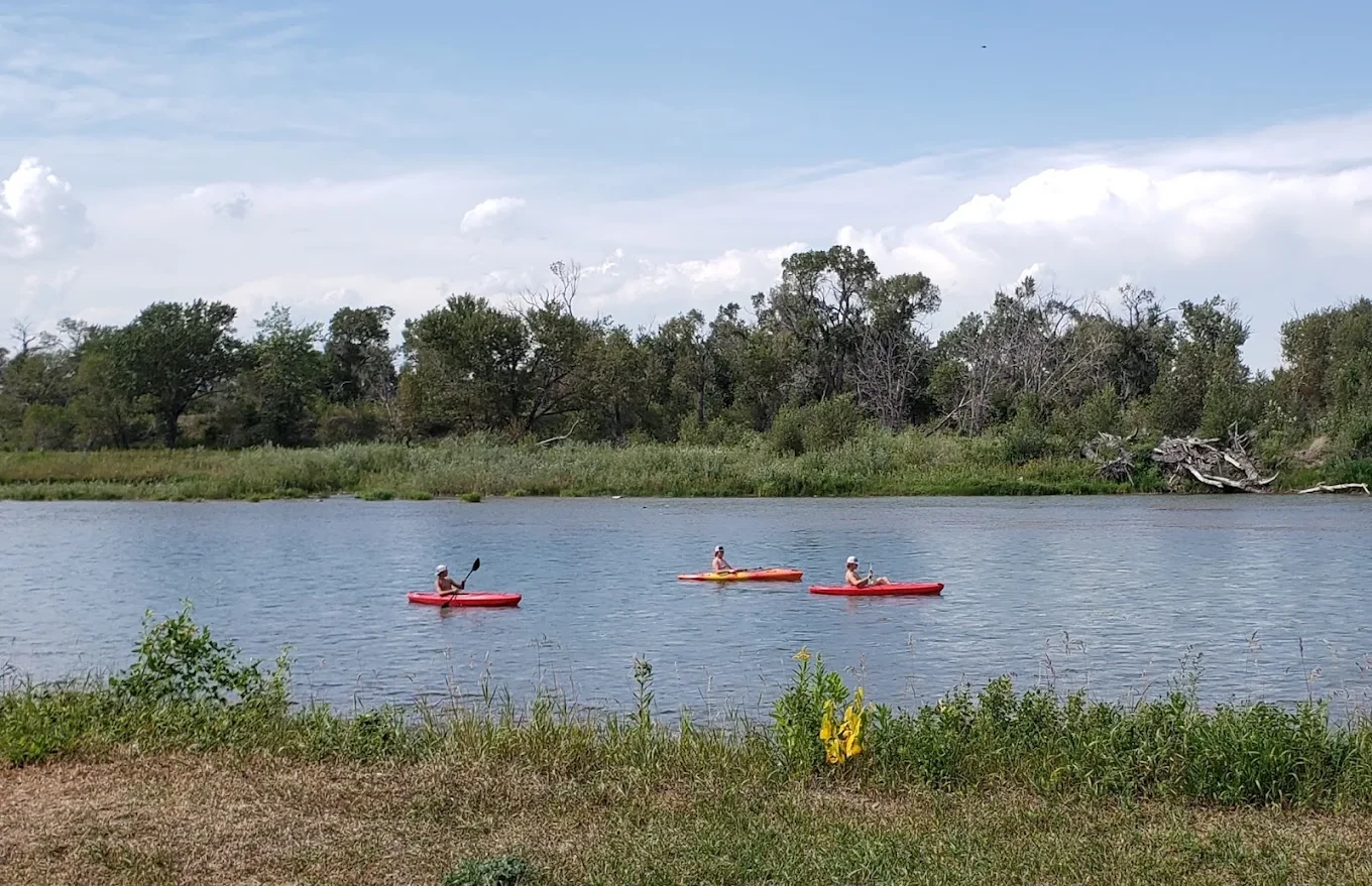 Family swimming in the Oldman River